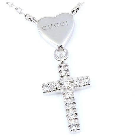 gucci white gold heart and diamondcross pendant|18k Gucci necklace.